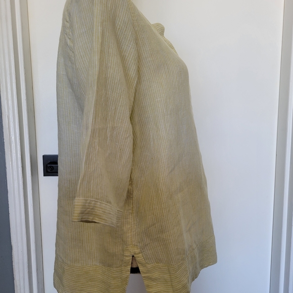 J.Jill 100% Linen Yellow Striped Lagenlook Blouse Popover Top Size S - Picture 4 of 8